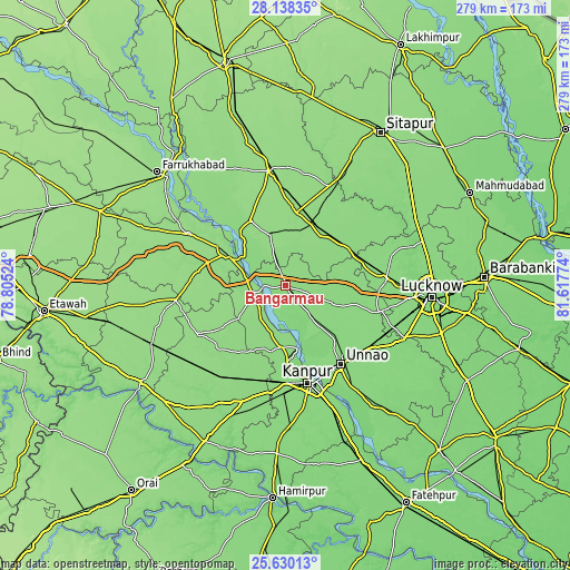 Topographic map of Bāngarmau