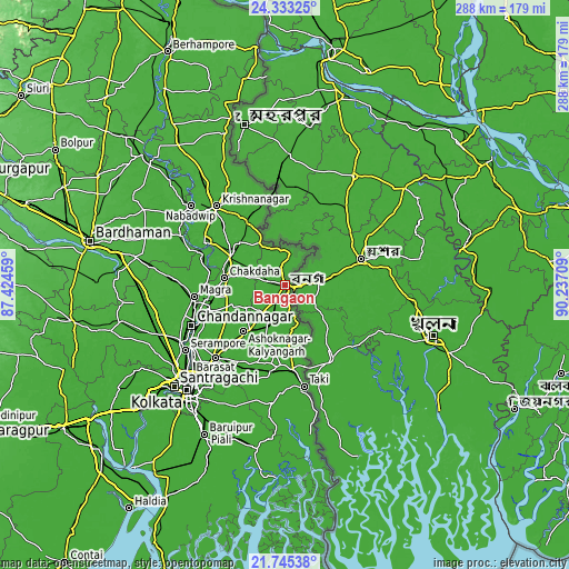 Topographic map of Bangaon