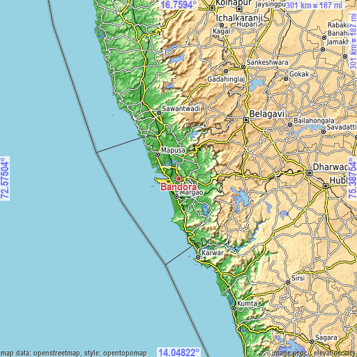 Topographic map of Bandora