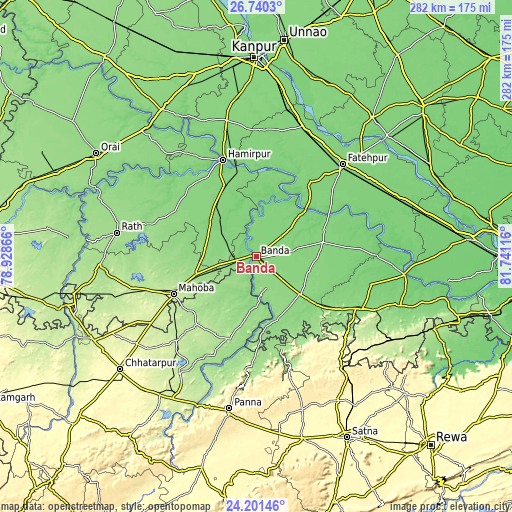 Topographic map of Bānda