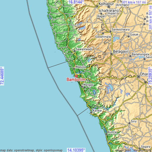 Topographic map of Bambolim