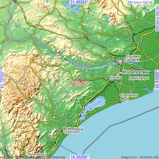 Topographic map of Bālugaon