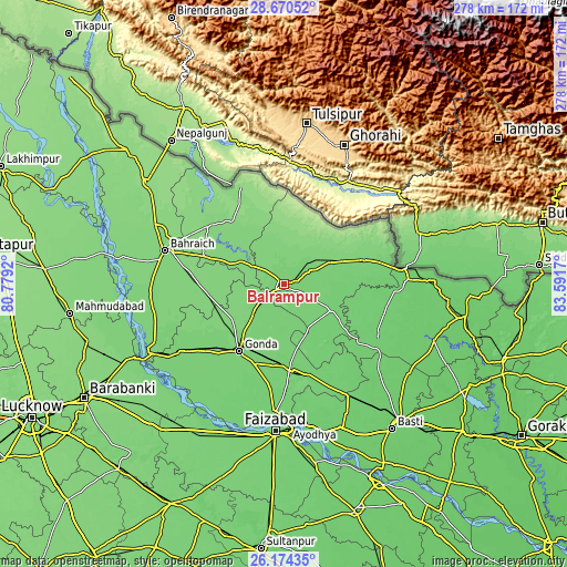 Topographic map of Balrāmpur