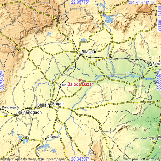 Topographic map of Baloda Bāzār