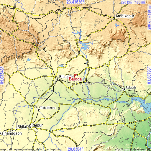 Topographic map of Baloda