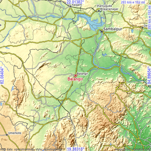 Topographic map of Balāngīr