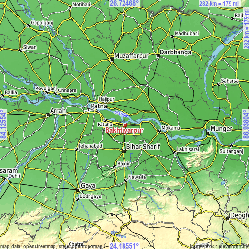 Topographic map of Bakhtiyārpur