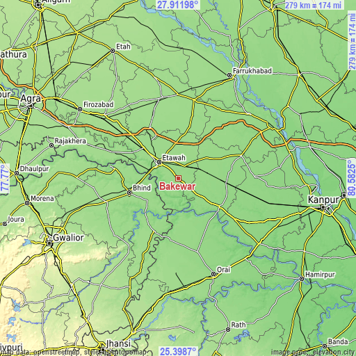 Topographic map of Bakewar