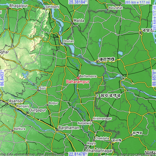 Topographic map of Baharampur