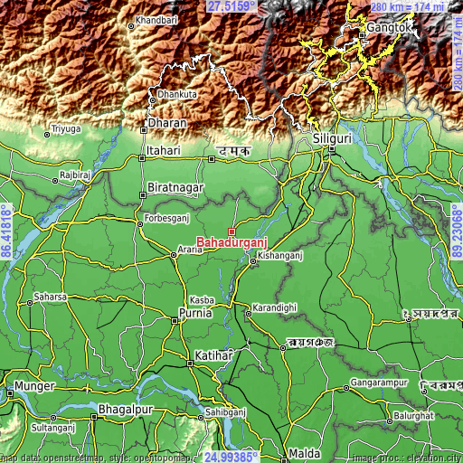 Topographic map of Bahādurganj