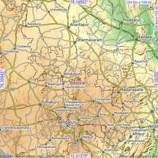 Topographic map of Bāgepalli