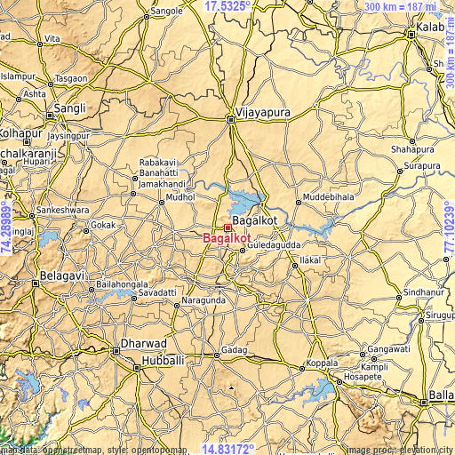 Topographic map of Bagalkot