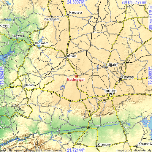 Topographic map of Badnāwar