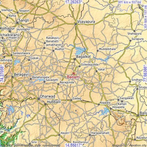 Topographic map of Bādāmi