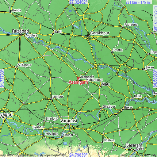 Topographic map of Azamgarh