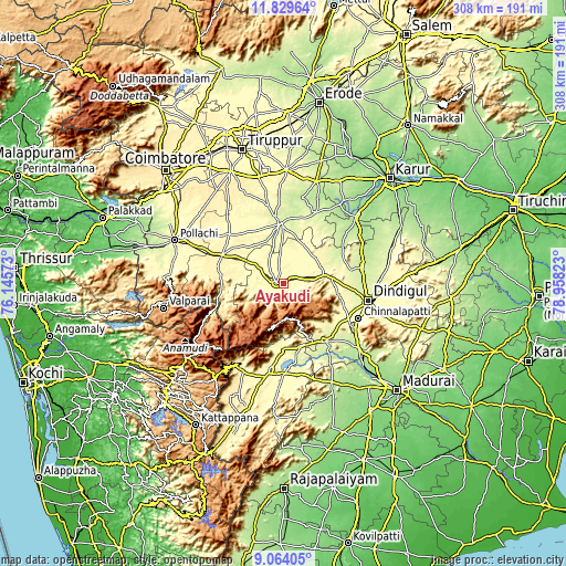 Topographic map of Ayakudi