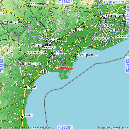 Topographic map of Avanigadda