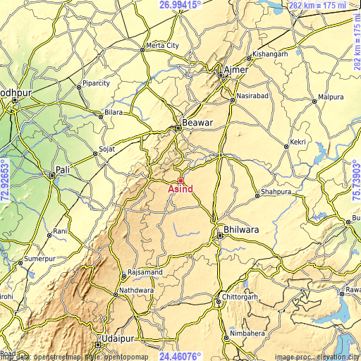 Topographic map of Āsind