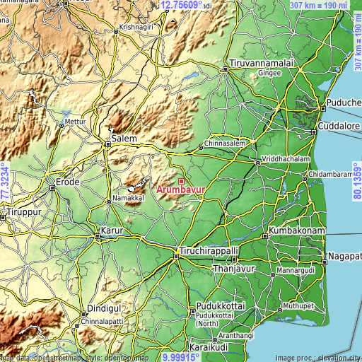 Topographic map of Arumbāvūr