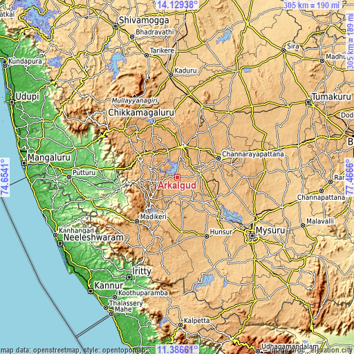 Topographic map of Arkalgūd