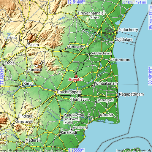 Topographic map of Ariyalūr