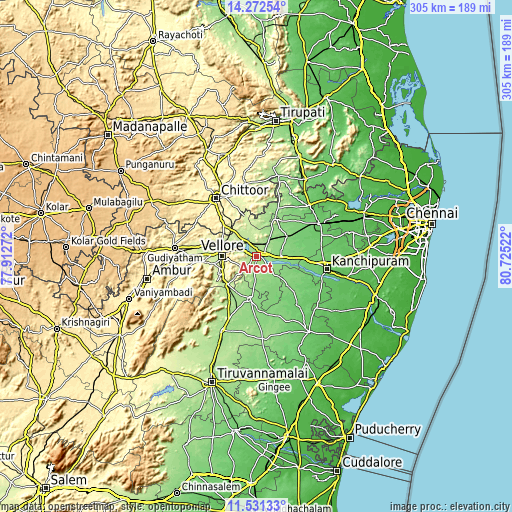 Topographic map of Arcot
