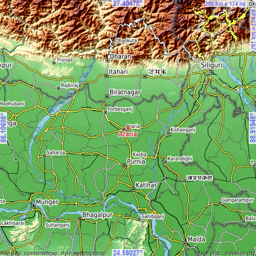 Topographic map of Arāria
