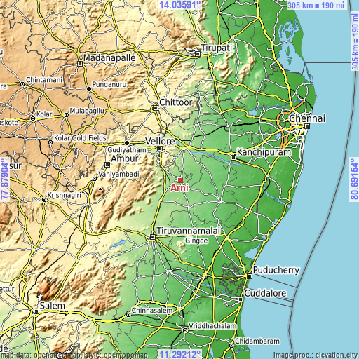 Topographic map of Arni