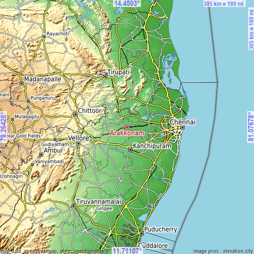 Topographic map of Arakkonam