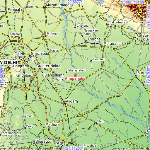 Topographic map of Anūpshahr