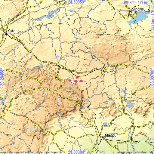 Topographic map of Anūppur