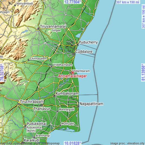 Topographic map of Annāmalainagar