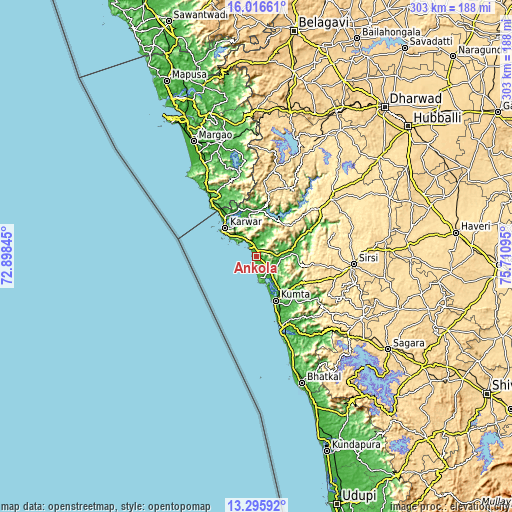 Topographic map of Ankola