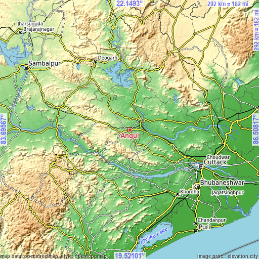 Topographic map of Angul