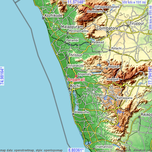 Topographic map of Angamāli