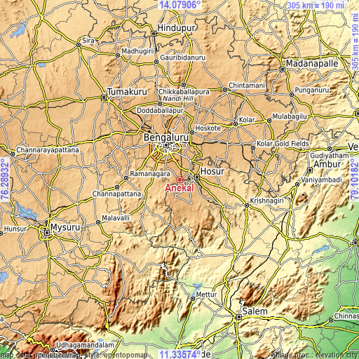 Topographic map of Anekal