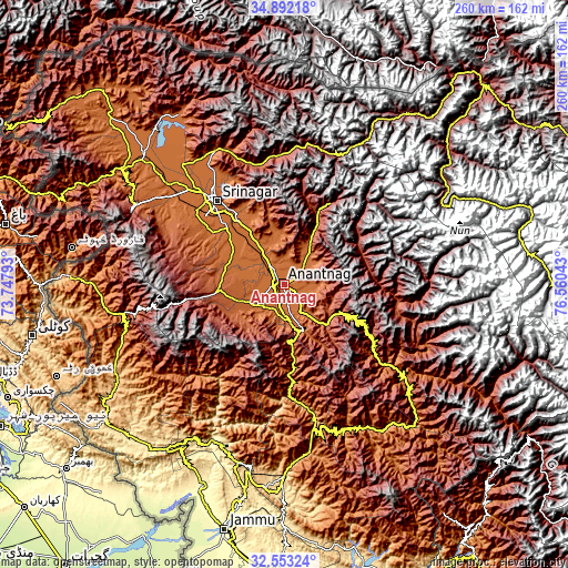 Topographic map of Anantnag