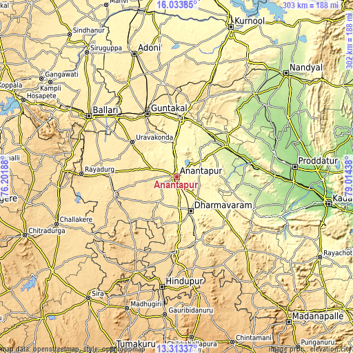 Topographic map of Anantapur