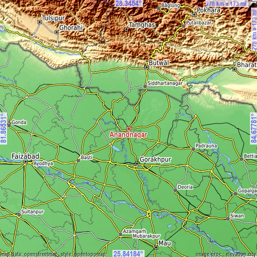 Topographic map of Anandnagar