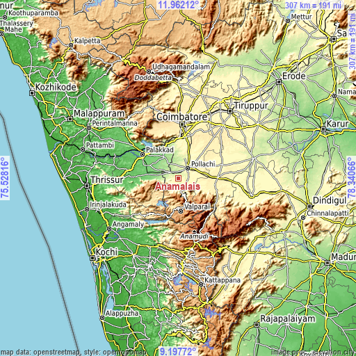 Topographic map of Anamalais