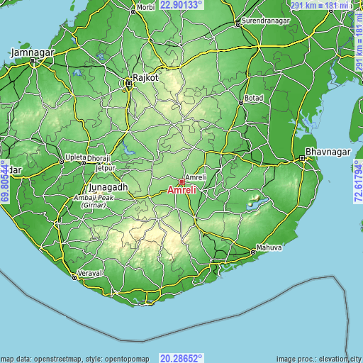 Topographic map of Amreli