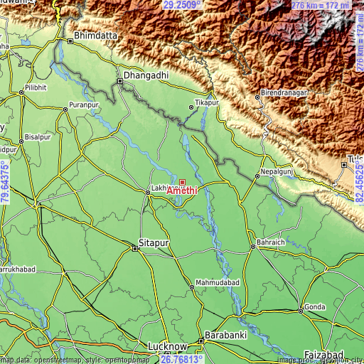 Topographic map of Amethi