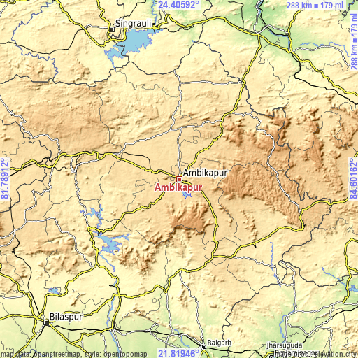 Topographic map of Ambikāpur