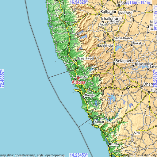 Topographic map of Aldona