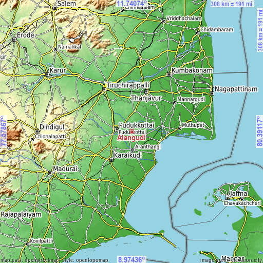 Topographic map of Ālangudi