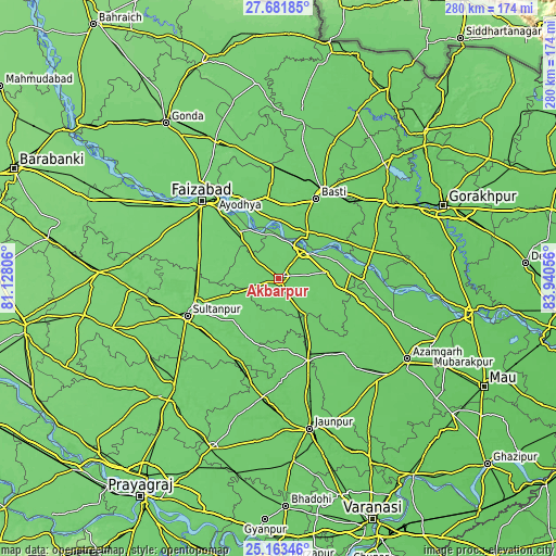 Topographic map of Akbarpur