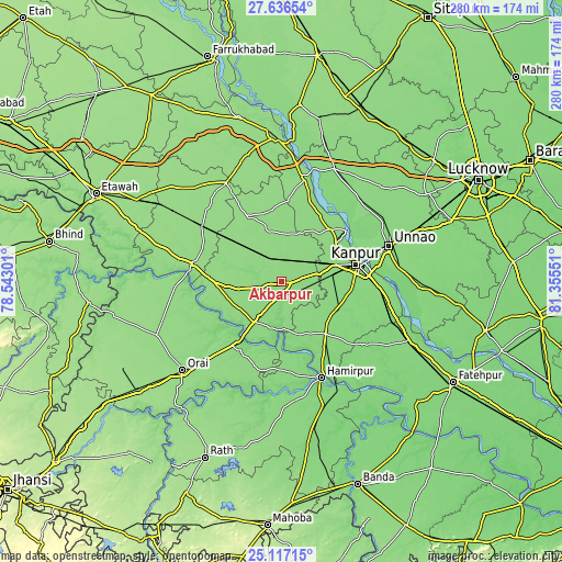 Topographic map of Akbarpur