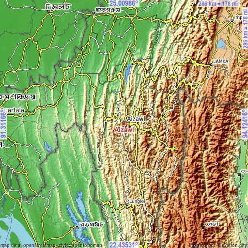 Topographic map of Aizawl