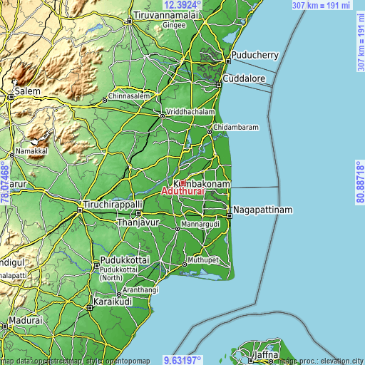 Topographic map of Aduthurai