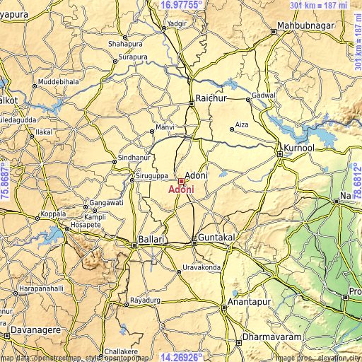 Topographic map of Ādoni